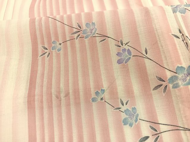 平和屋着物＊夏物　小紋　紗　枝花文　暈し染め　洗える着物　BAAY4256hv