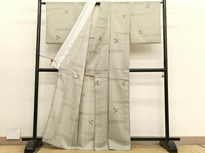 平和屋着物＊夏物　小紋　紗　枝葉文　洗える着物　BAAY4257hv