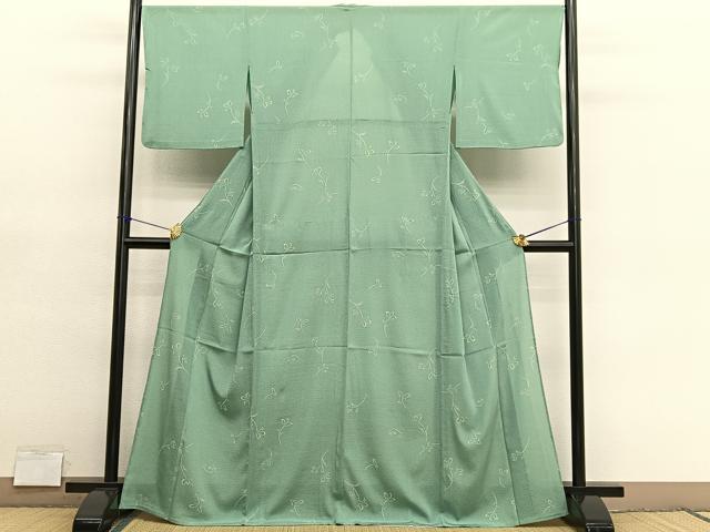 平和屋着物＊夏物　小紋　絽縮緬　枝花文　洗える着物　BAAY4258hv