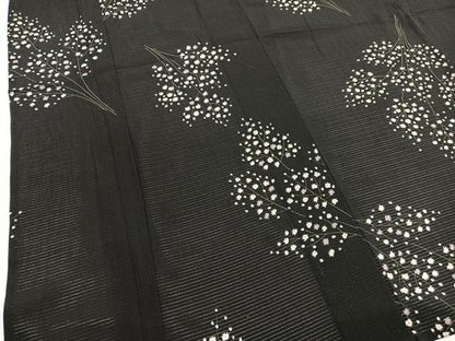 平和屋着物＊夏物　小紋　絽縮緬　枝花文　黒地　高島屋扱い　洗える着物　BAAY4266hv