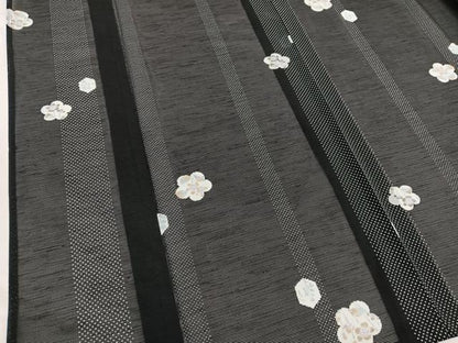 平和屋着物＊夏物　小紋　絽　草花文　黒地　洗える着物　BAAY4275hv