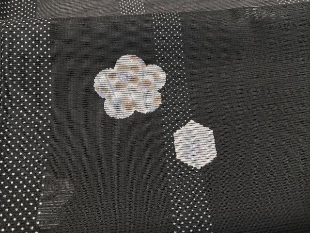 平和屋着物＊夏物　小紋　絽　草花文　黒地　洗える着物　BAAY4275hv