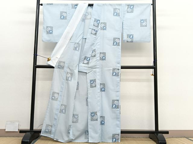 平和屋着物＊夏物　小紋　絽　雪輪花兎文　洗える着物　BAAY4281hv