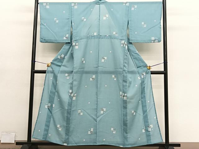 平和屋着物＊夏物　小紋　紗　兎草葉文　洗える着物　BAAY4283hv