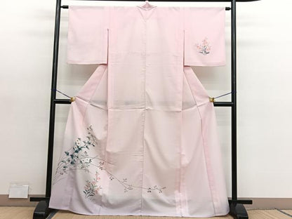 平和屋着物＊夏物　訪問着　絽縮緬　手描き　枝花文　暈し染め　洗える着物　BAAY4298hv