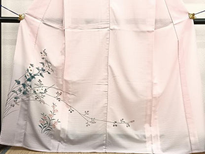 平和屋着物＊夏物　訪問着　絽縮緬　手描き　枝花文　暈し染め　洗える着物　BAAY4298hv