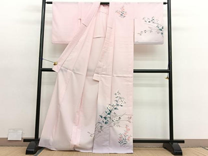 平和屋着物＊夏物　訪問着　絽縮緬　手描き　枝花文　暈し染め　洗える着物　BAAY4298hv