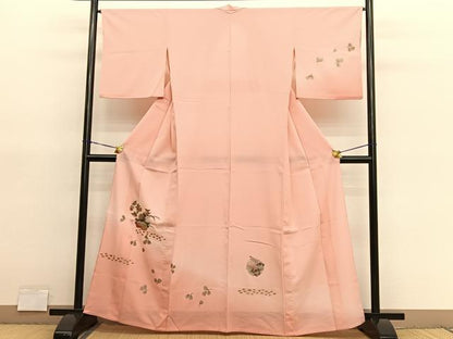 平和屋着物＊夏物　訪問着　絽縮緬　雪輪花文　暈し染め　金彩　洗える着物　BAAY4306hv
