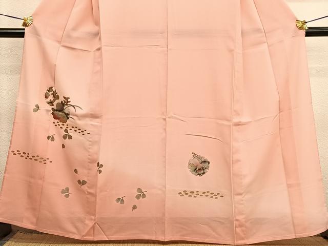平和屋着物＊夏物　訪問着　絽縮緬　雪輪花文　暈し染め　金彩　洗える着物　BAAY4306hv
