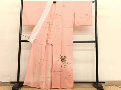 平和屋着物＊夏物　訪問着　絽縮緬　雪輪花文　暈し染め　金彩　洗える着物　BAAY4306hv