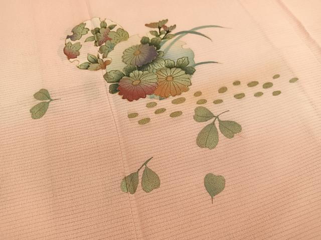 平和屋着物＊夏物　訪問着　絽縮緬　雪輪花文　暈し染め　金彩　洗える着物　BAAY4306hv