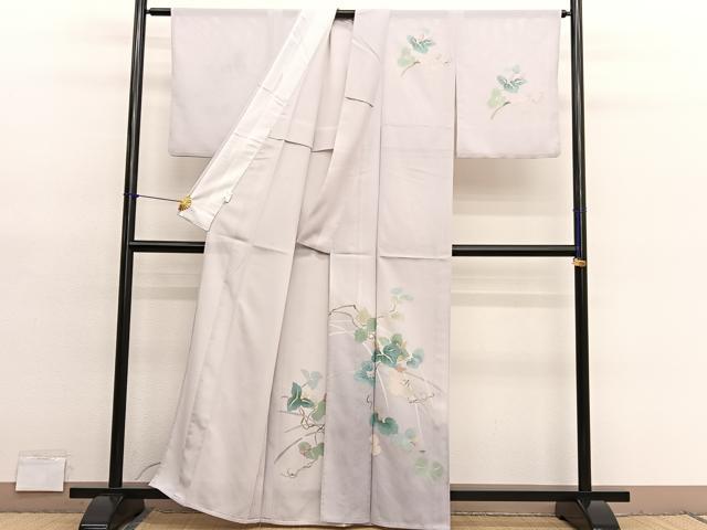 平和屋着物＊夏物　訪問着　絽　草花文　暈し染め　銀彩　洗える着物　BAAY4310hv