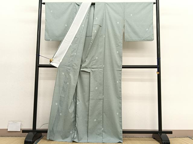 平和屋着物＊夏物　小紋　絽　扇面よろけ縞　洗える着物　BAAY4323hv