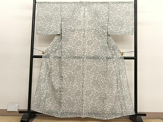 平和屋着物＊夏物　小紋　紗　花唐草文　洗える着物　BAAY4331hv