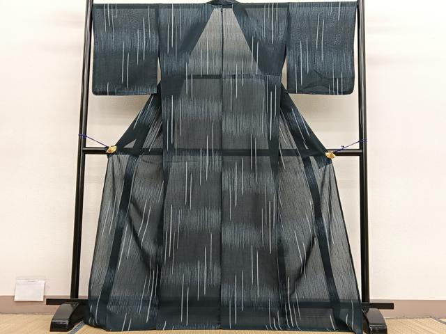 平和屋着物＊夏物　小紋　紗　絣文様　ロング丈　洗える着物　未使用　BAAY4340hv