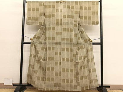 平和屋着物＊夏物　小紋　紗　間道　洗える着物　BAAY4342hv