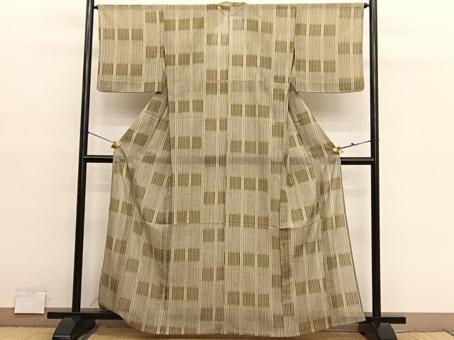平和屋着物＊夏物　小紋　紗　間道　洗える着物　BAAY4342hv