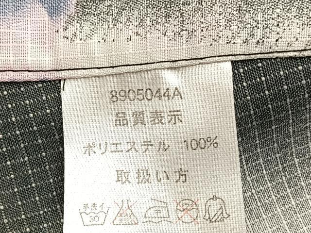 平和屋着物＊夏物　小紋　紅梅織　百合花文　暈し染め　黒地　銀彩　洗える着物　BAAY4348hv