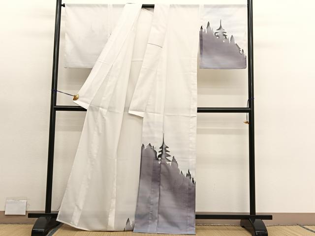 平和屋着物＊夏物　訪問着　絽　風景シルエット　暈し染め　洗える着物　BAAY4359hv