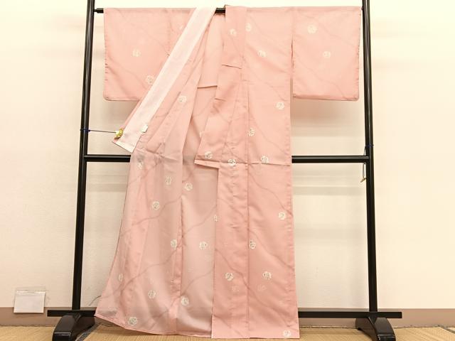 平和屋着物＊夏物　小紋　絽　雪輪花文　洗える着物　BAAY4366hv