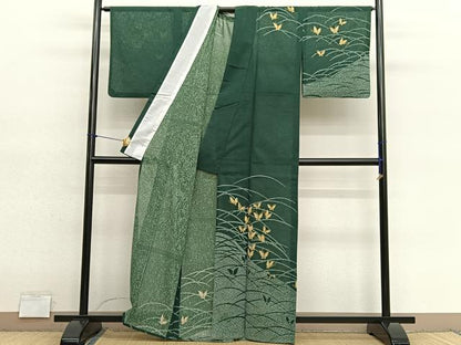 平和屋着物＊夏物　訪問着　紗　芝草舞蝶文　洗える着物　BAAY4367hv