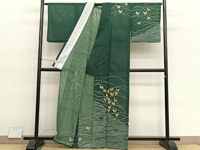平和屋着物＊夏物　訪問着　紗　芝草舞蝶文　洗える着物　BAAY4367hv