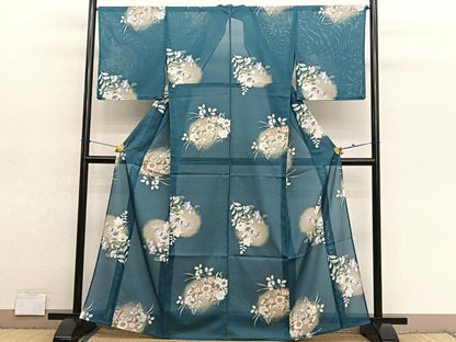 平和屋着物＊YUKI TORII　鳥居ユキ　夏物　小紋　絽　秋草文　暈し染め　さんび謹製　洗える着物　未使用　BAAY4369hv