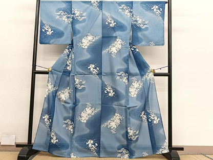 平和屋着物＊YUKI TORII　鳥居ユキ　夏物　小紋　絽　流水秋草文　暈し染め　さんび謹製　洗える着物　BAAY4370hv