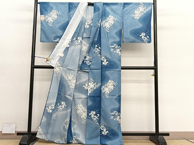 平和屋着物＊YUKI TORII　鳥居ユキ　夏物　小紋　絽　流水秋草文　暈し染め　さんび謹製　洗える着物　BAAY4370hv