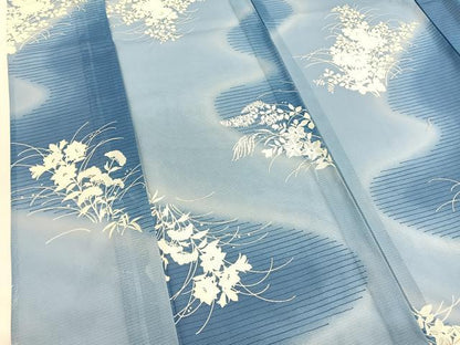 平和屋着物＊YUKI TORII　鳥居ユキ　夏物　小紋　絽　流水秋草文　暈し染め　さんび謹製　洗える着物　BAAY4370hv