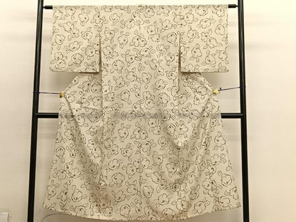 平和屋着物＊夏物　小紋　絽　椿　洗える着物　BAAY4371hv