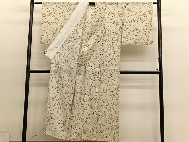平和屋着物＊夏物　小紋　絽　椿　洗える着物　BAAY4371hv
