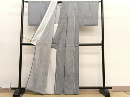平和屋着物＊夏物　小紋　絽　流線文　洗える着物　BAAY4374hv