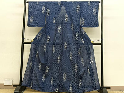 平和屋着物＊夏物　小紋　絽　草花文　洗える着物　BAAY4375hv