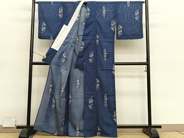 平和屋着物＊夏物　小紋　絽　草花文　洗える着物　BAAY4375hv