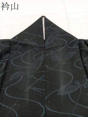 平和屋着物＊夏物　小紋　紗　流水舞蝶文　黒地　洗える着物　BAAY4376hv