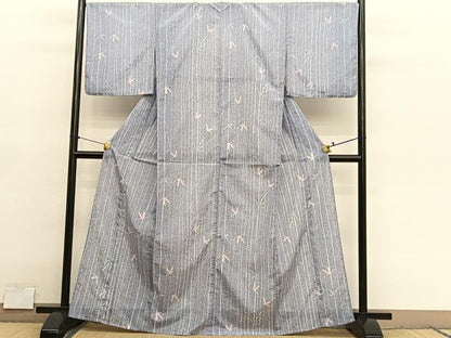 平和屋着物＊夏物　小紋　紗　竹鶴　銀糸　洗える着物　BAAY4378hv