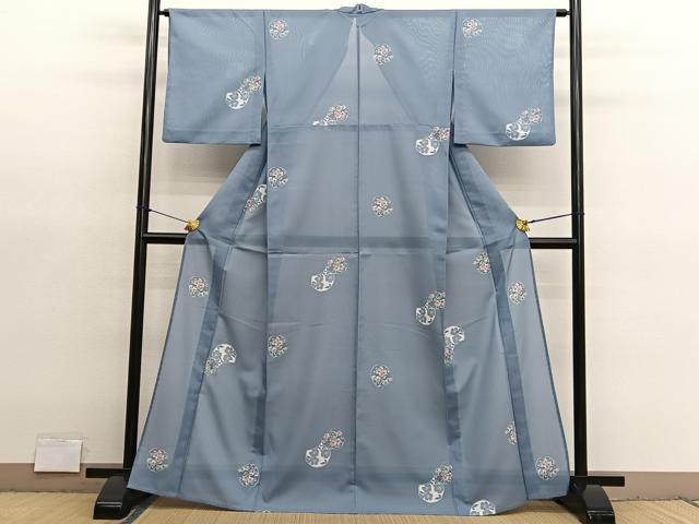 平和屋着物＊夏物　小紋　絽　草花文　洗える着物　BAAY4380hv