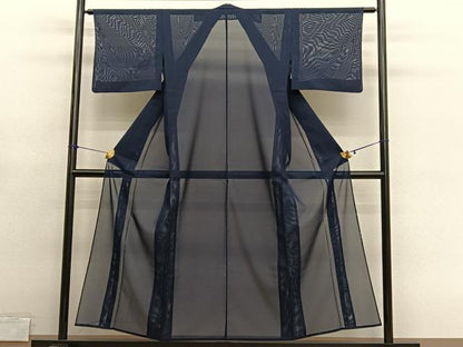 平和屋着物＊夏物　色無地　絽　藍鉄色　洗える着物　BAAY4384hv