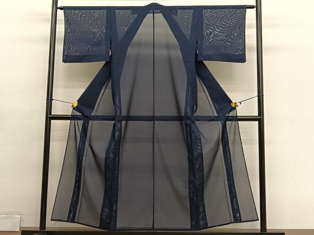 平和屋着物＊夏物　色無地　絽　藍鉄色　洗える着物　BAAY4384hv