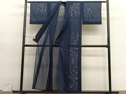 平和屋着物＊夏物　色無地　絽　藍鉄色　洗える着物　BAAY4384hv