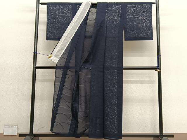 平和屋着物＊夏物　色無地　絽　芝草紋紗　紫黒色　洗える着物　BAAY4386hv