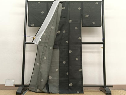 平和屋着物＊夏物　小紋　紗　成り物　かぶ　黒地　洗える着物　BAAY4387hv