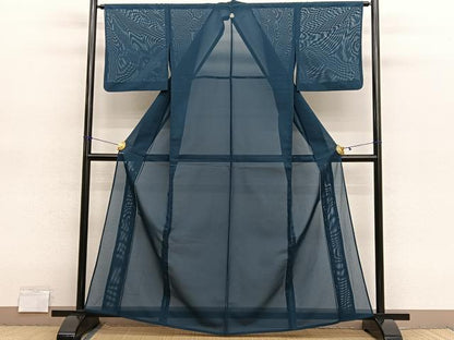 平和屋着物＊夏物　色無地　絽　高麗納戸色　洗える着物　BAAY4392hv