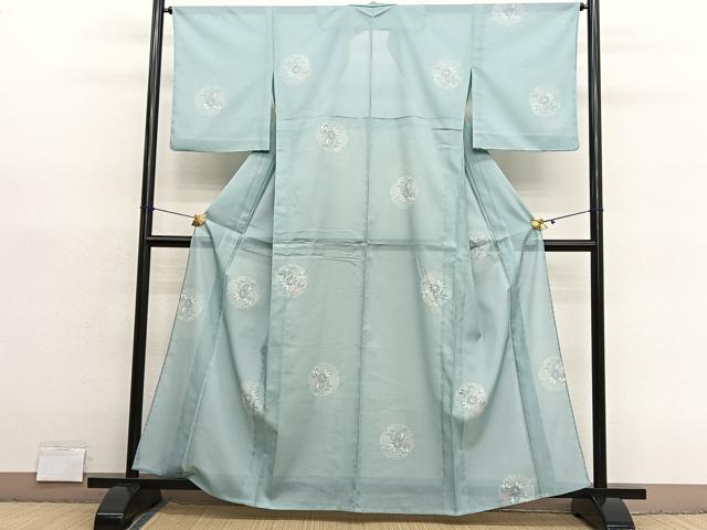 平和屋着物＊夏物　小紋　絽　雪輪花文　洗える着物　BAAY4393hv