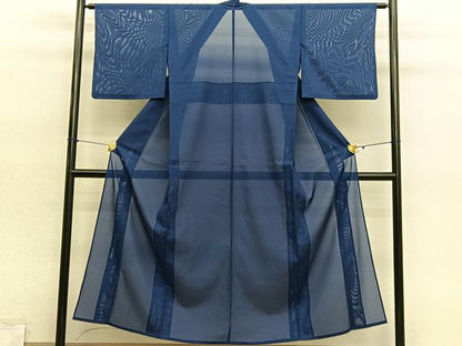 平和屋着物＊夏物　色無地　絽　紺青色　洗える着物　BAAY4396hv