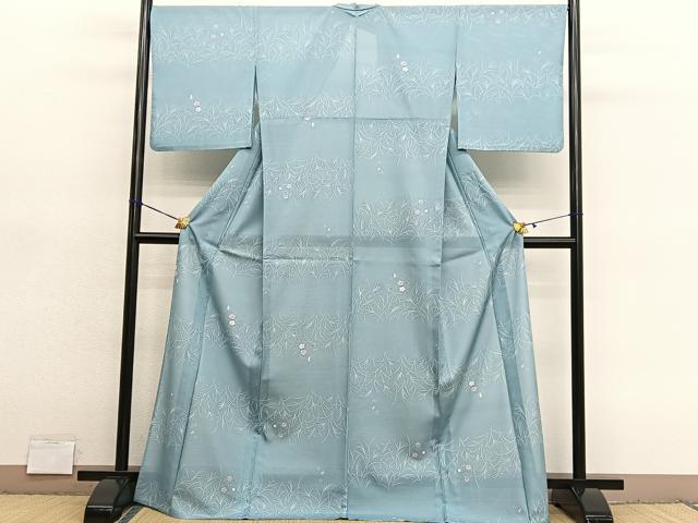 平和屋着物＊夏物　小紋　絽　草花文　洗える着物　BAAY4397hv