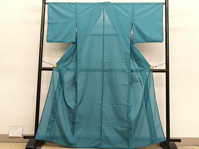 平和屋着物＊夏物　色無地　絽　青碧色　洗える着物　BAAY4398hv