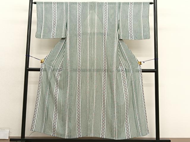平和屋着物＊夏物　小紋　絽　七宝花唐草文　洗える着物　BAAY4401hv