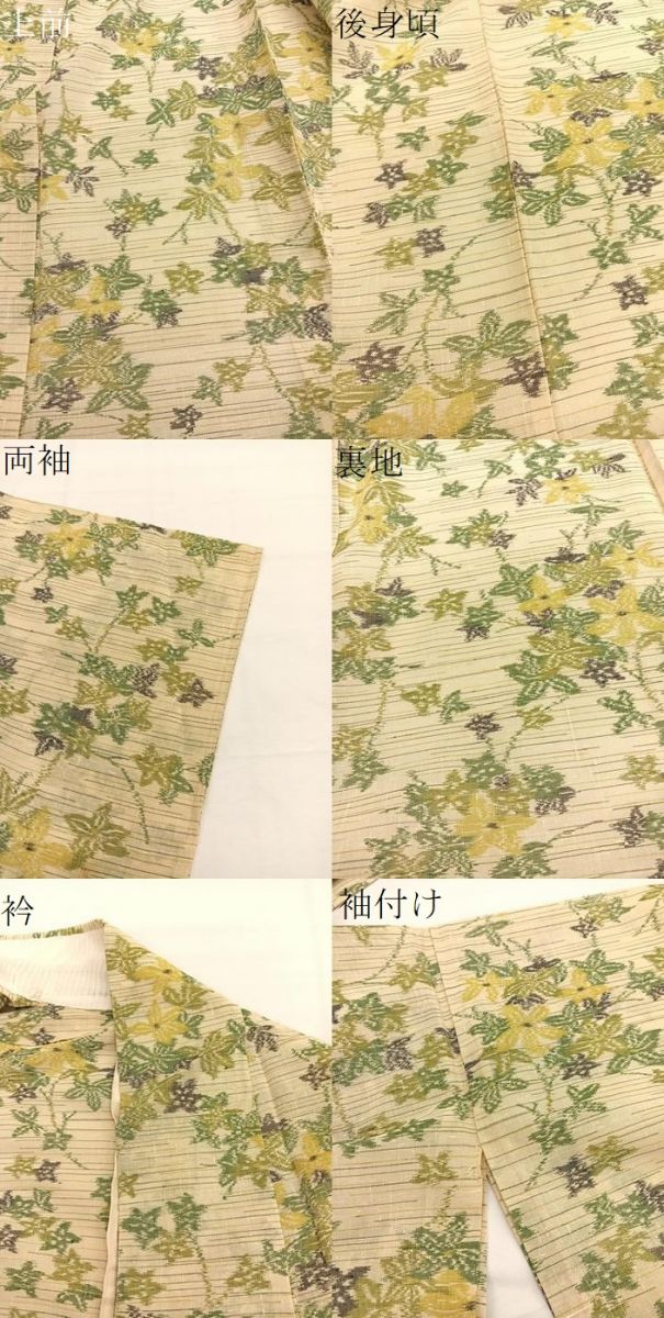 平和屋着物＊夏物　紗紬　枝葉文　正絹　逸品　BAAY4403hv